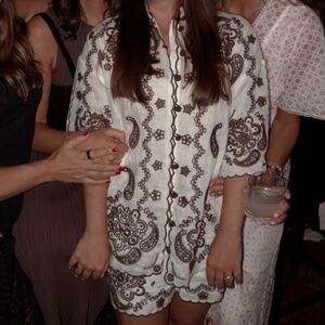 Zimmermann Ascension Embroidered Linen Shorts Ivory Chocolate, size 2/M (6-8)